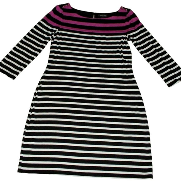 White House Black Market Dresses & Skirts - White House Black Market Womens Striped Shift Dress Purple Rayon Size Medium EUC